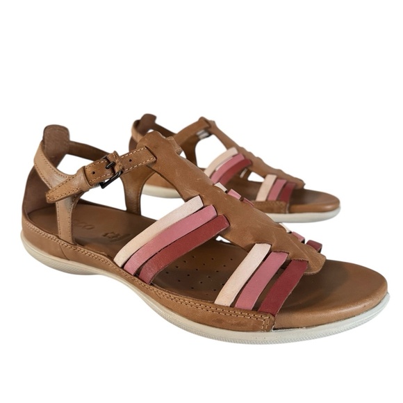 ECCO Flash Huarache Sandals Tan Leather Open Toe Flat Shoes Women's Size 39 8 - Picture 1 of 12